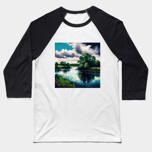 Cloudy Blue Lake Spring Scenery Baseball T-Shirt